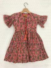 Load image into Gallery viewer, Girls pomegranate peach Hand-block Printed Dress (1-10 Years)