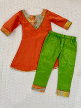 Load image into Gallery viewer, Baby-girls Orange Jute Silk Kurta Set (0-7ears)