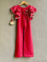 Load image into Gallery viewer, Girls Red Linen Plazzo Style Jump-suit (0-11 Years)