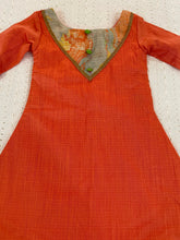 Load image into Gallery viewer, Baby-girls Orange Jute Silk Kurta Set (0-7ears)