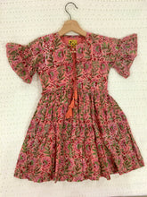 Load image into Gallery viewer, Girls pomegranate peach Hand-block Printed Dress (1-10 Years)