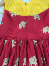 Load image into Gallery viewer, Girls Red Elephant Hand-block Prints Designer Frock (0-5 Years)