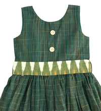 Load image into Gallery viewer, Handloom Ikat Mid-Calf Basil Green Dress