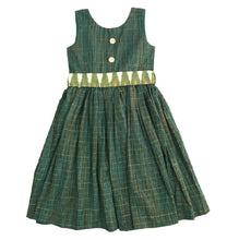 Load image into Gallery viewer, Handloom Ikat Mid-Calf Basil Green Dress