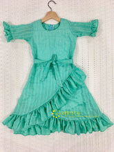 Load image into Gallery viewer, Hibisco Girls Sea-Green Waist Belted Ruffle Dress