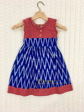 Load image into Gallery viewer, Blue and Pink Handloom Ikat Cotton Frock