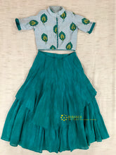 Load image into Gallery viewer, Green Softcrepe Midcalf Layered Longskirt With Printed Crepe Blouse (0-15 Years)