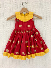 Load image into Gallery viewer, Girls Red Elephant Hand-block Prints Designer Frock (0-5 Years)