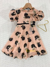 Load image into Gallery viewer, Baby-Girls Peach Bow And Puffs Party Dress (1-9 Years)