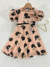 Load image into Gallery viewer, Baby-Girls Peach Bow And Puffs Party Dress (1-9 Years)