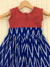 Load image into Gallery viewer, Blue and Pink Handloom Ikat Cotton Frock