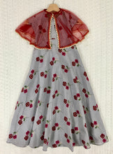 Load image into Gallery viewer, Grey & Red Crepe Silk Floral Print Long Dress with Cape