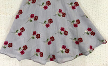 Load image into Gallery viewer, Grey & Red Crepe Silk Floral Print Long Dress with Cape