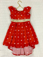 Load image into Gallery viewer, Hibisco Girls Red Cotton Crepe Polka Dots Box-pleated Party Frock