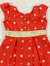 Load image into Gallery viewer, Hibisco Girls Red Cotton Crepe Polka Dots Box-pleated Party Frock