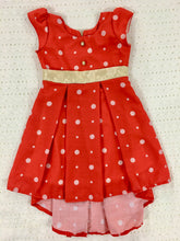 Load image into Gallery viewer, Hibisco Girls Red Cotton Crepe Polka Dots Box-pleated Party Frock