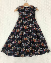 Load image into Gallery viewer, Hibisco Girls Black Kalamkari Elephant Prints Long Gown With Pink Net Cape