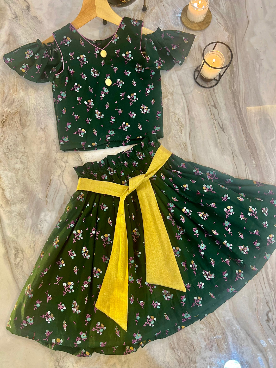 Green Lantern - Cold shoulder top and paper bag style skirt