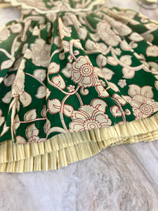 Crystal - Kalamkari  dress with oversized dual collars and hemline frills