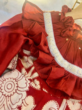 Load image into Gallery viewer, The Gleaming Ruby -Finest  kalamkari  silk ruffle full sleeve party dress
