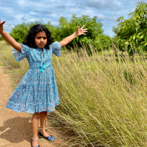 Sky-Blue Ruffle Dress (1-10 Years)