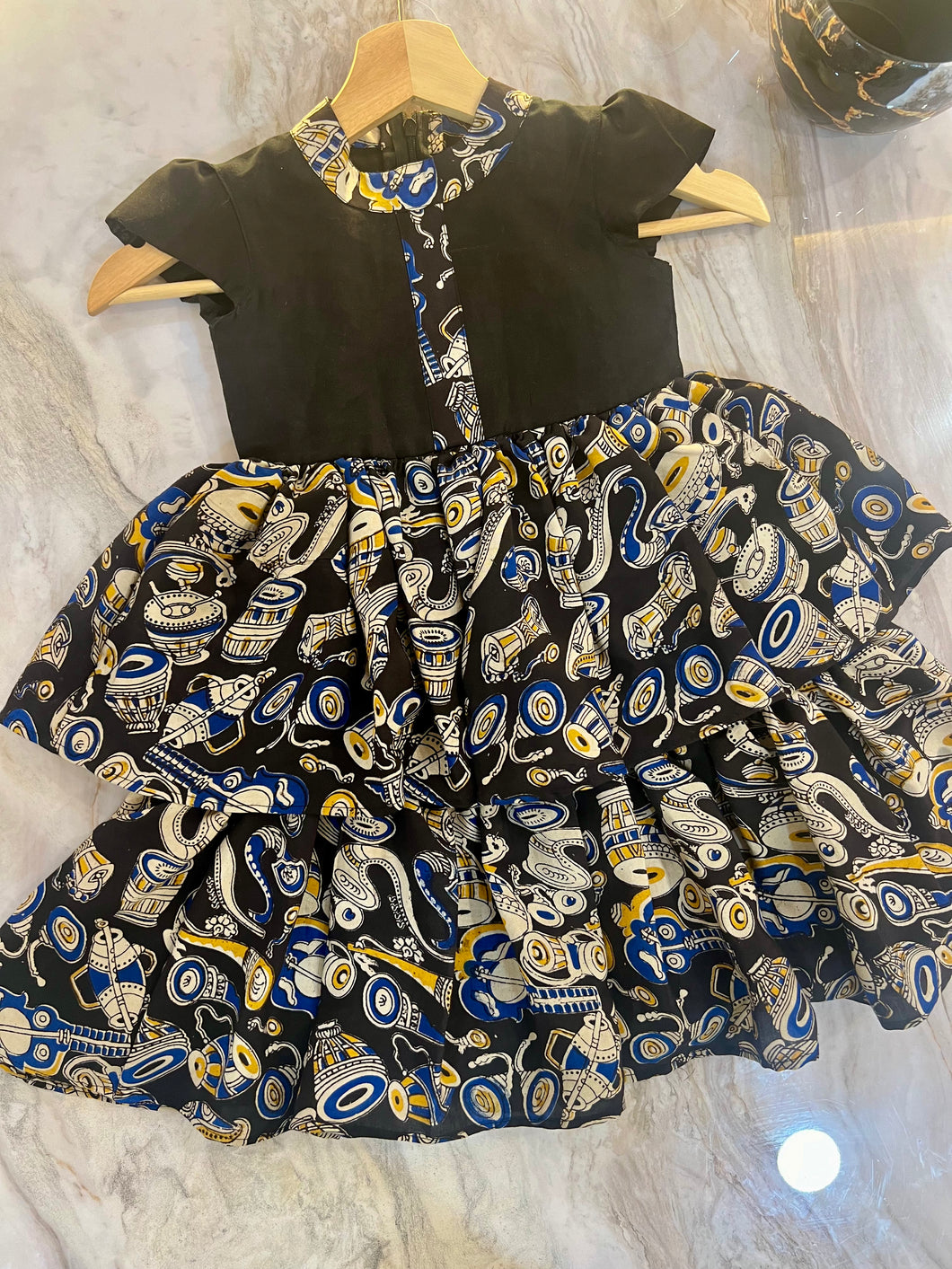 The little black dress - Bouncy and wavy  Kalamkari two layer dress