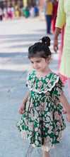 Load image into Gallery viewer, Crystal - Kalamkari  dress with oversized dual collars and hemline frills
