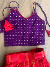 Load image into Gallery viewer, Holy Hibiscus - Purple and red jacquard cotton handwoven lehenga
