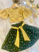 Load image into Gallery viewer, Gold and Green Lantern - Ruffle and cold shouldered top with paper bag skirt
