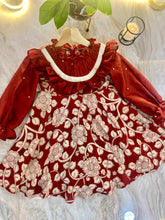 Load image into Gallery viewer, The Gleaming Ruby -Finest  kalamkari  silk ruffle full sleeve party dress
