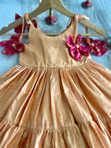 Peach Checkered Butterfly Dress (0-11 Years)