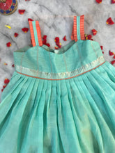 Load image into Gallery viewer, Little queen-Sea green pleated strap and ruffle ethnic dress (0-7 Years)
