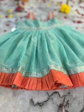 Load image into Gallery viewer, Little queen-Sea green pleated strap and ruffle ethnic dress (0-7 Years)
