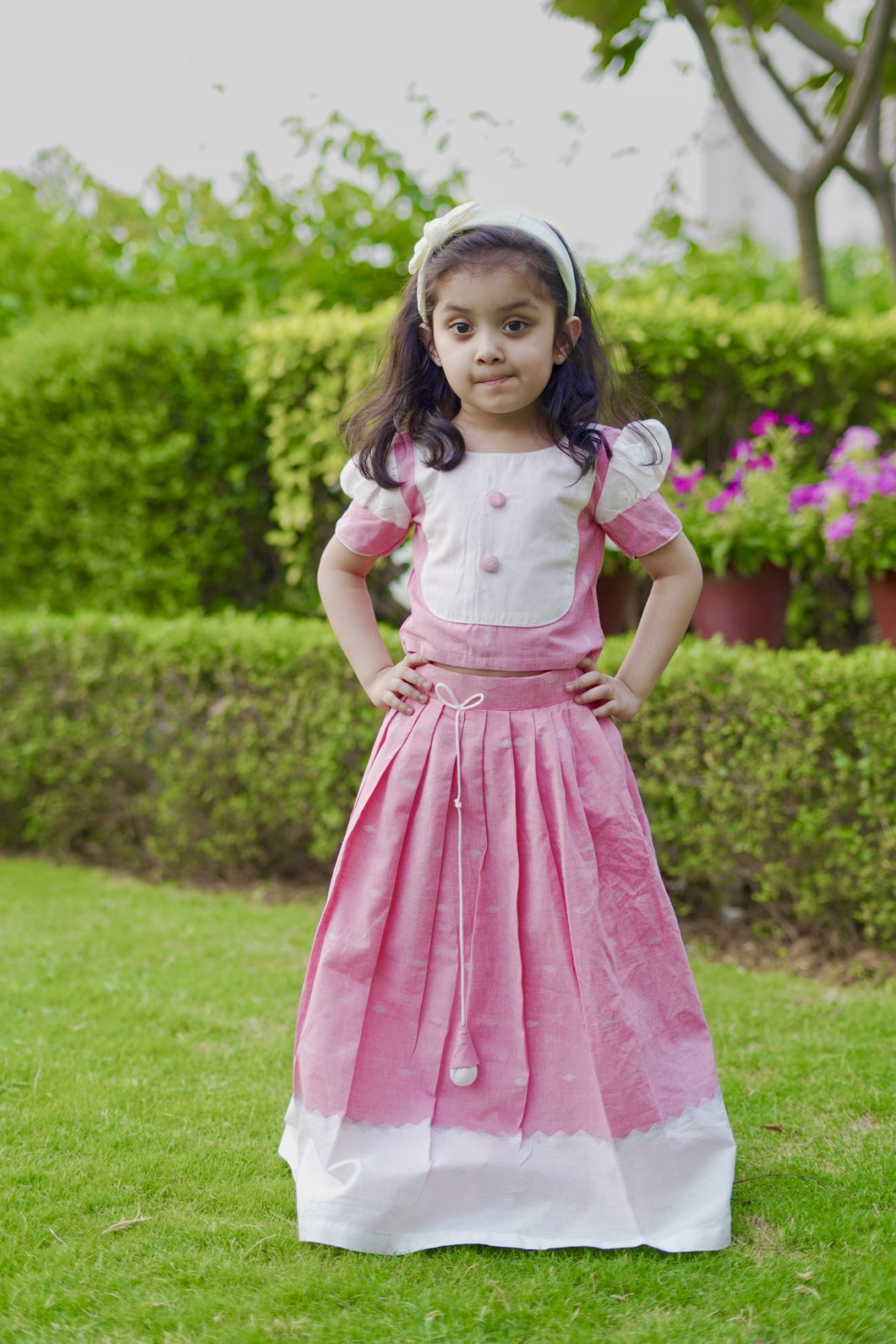 Cinderella In Pink Handwoven Lehenga Set (0-8Years)
