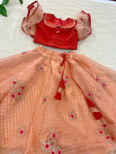 Load image into Gallery viewer, Girls Red &amp; Peach Peter Pan Blouse-Lehenga Set (0-11 Years)
