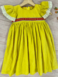 Golden Yellow Hand-woven Party Dress (0-11 Years)