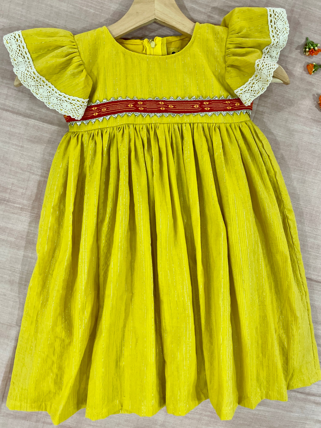 Golden Yellow Hand-woven Party Dress (0-11 Years)