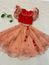 Load image into Gallery viewer, Girls Red &amp; Peach Peter Pan Blouse-Lehenga Set (0-11 Years)
