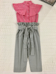 Girls High-waisted Paper Bag Pants With Hand-woven Blush Top (0-11 Years)