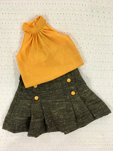 Girls yellow Top With Handloom Pleated Party Skirt (0-11Years)