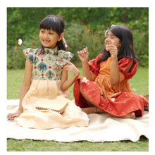 Load image into Gallery viewer, Mint &amp; Butterscotch Patola Pleated Dress (0-11 Years)
