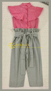Girls High-waisted Paper Bag Pants With Hand-woven Blush Top (0-11 Years)