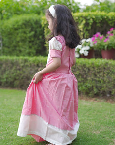 Cinderella In Pink Handwoven Lehenga Set (0-8Years)