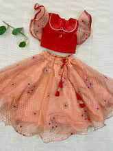 Load image into Gallery viewer, Girls Red &amp; Peach Peter Pan Blouse-Lehenga Set (0-11 Years)
