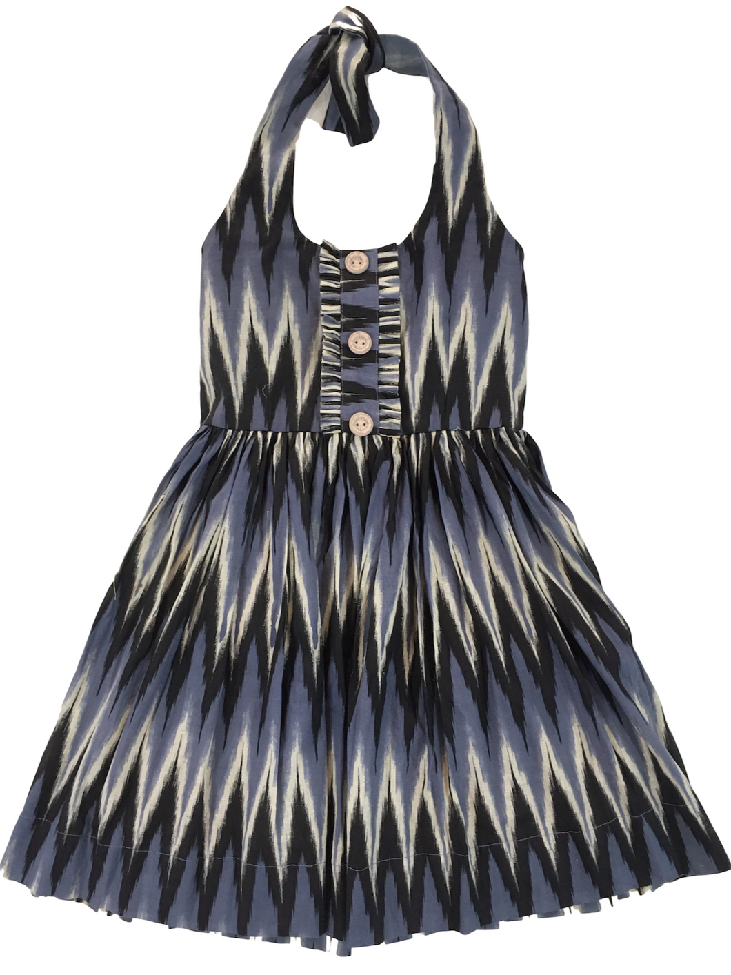 Hibisco Girls Ikat Handloom Designer Halter Neck Frock