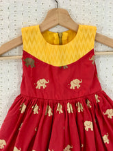 Load image into Gallery viewer, Girls Red Elephant Hand-block Prints Designer Frock (0-5 Years)
