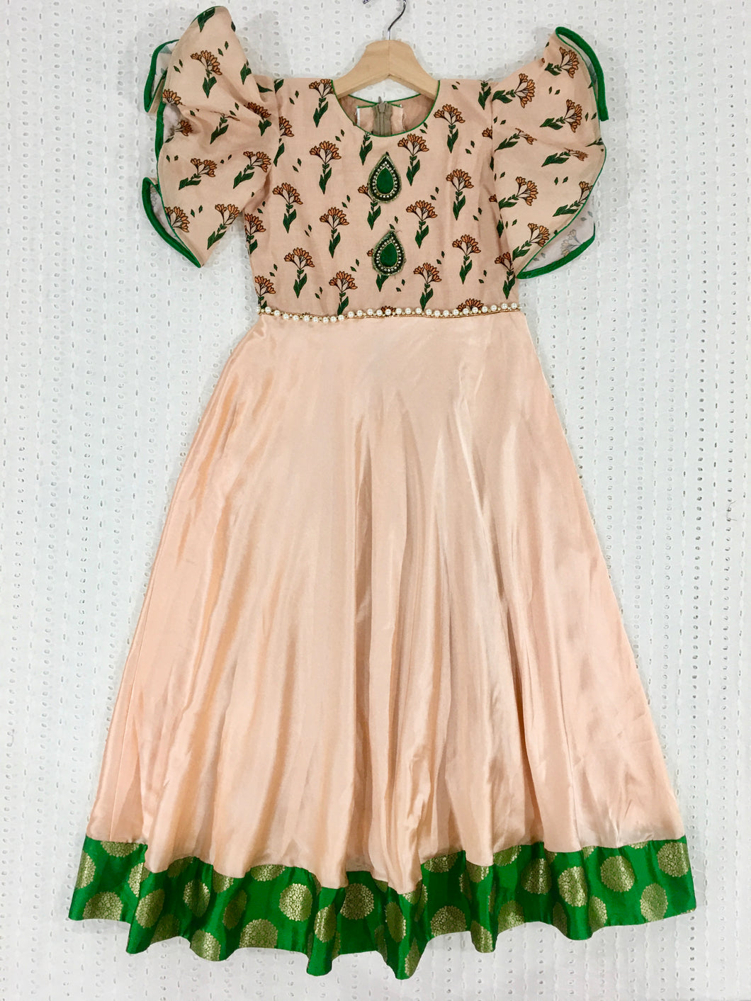 Rosegold And Green Crepe Party Long Dress