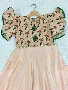 Rosegold And Green Crepe Party Long Dress