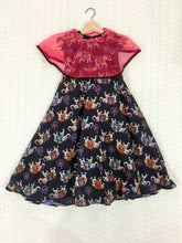 Load image into Gallery viewer, Hibisco Girls Black Kalamkari Elephant Prints Long Gown With Pink Net Cape
