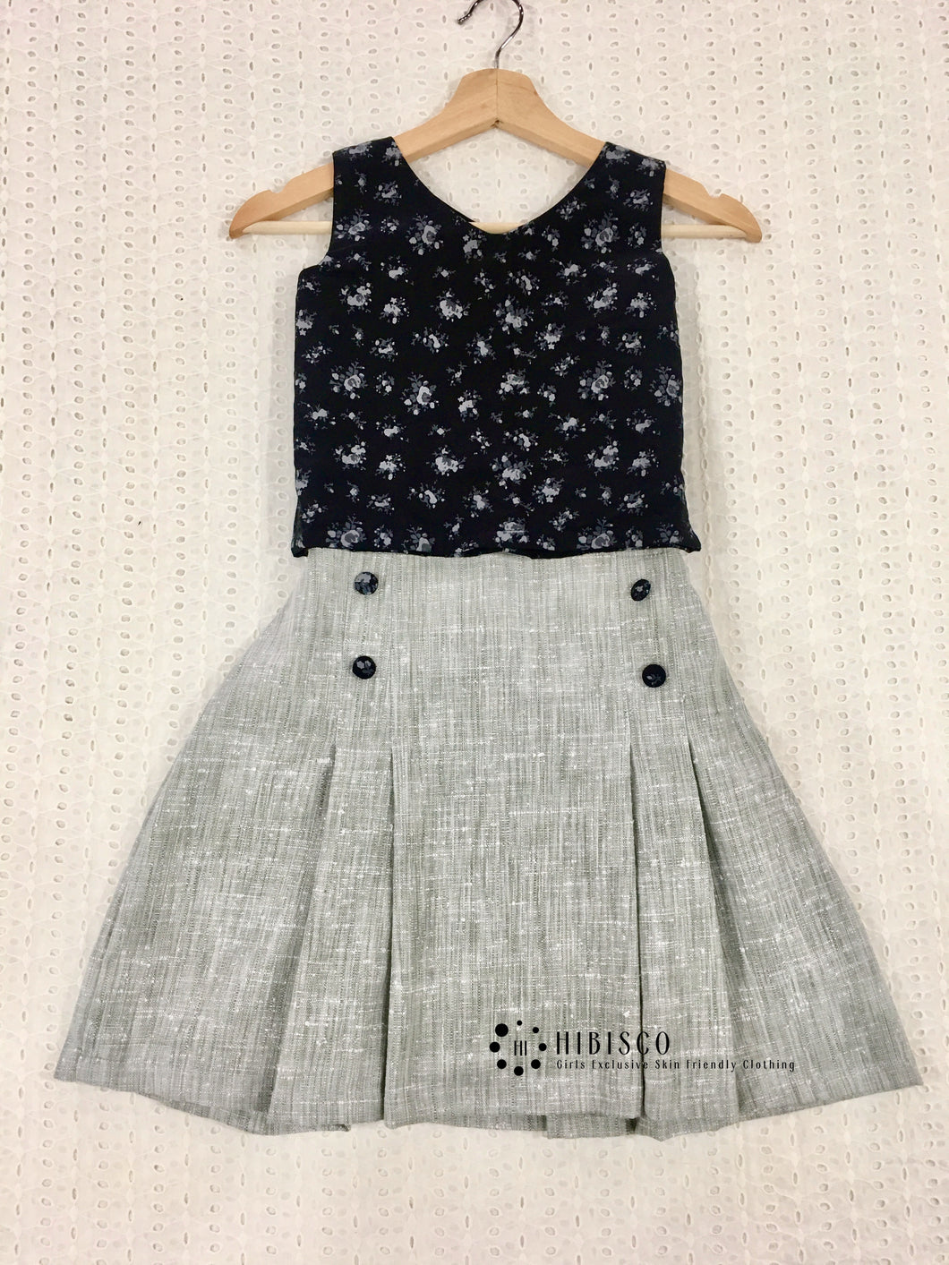Black and Grey Handloom Skirt With Galaxy Top (1-15 Years)